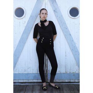 ZARA Sailor Button Black Slim Leg Ponte Pants Size Medium